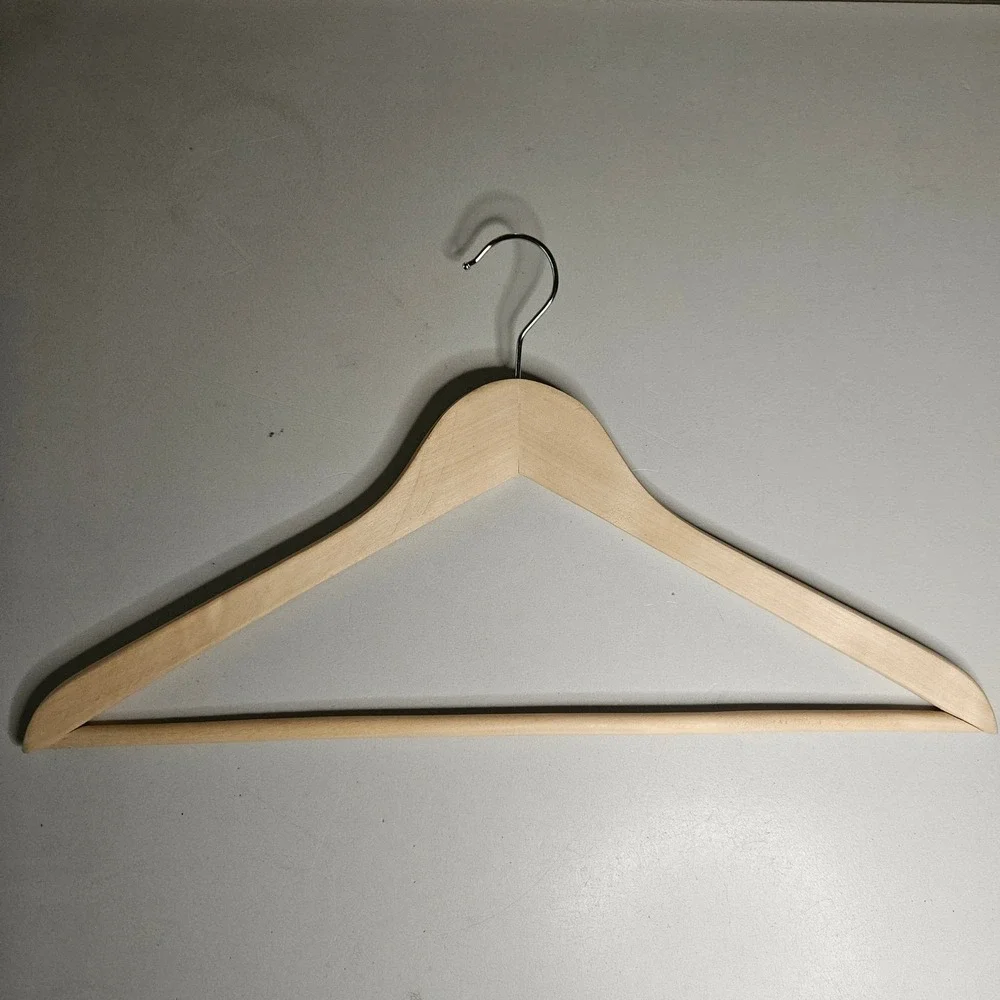 Lot of 8 Solid Wood Suit Hangers Natural Honey Finish Heavy Duty Contoured